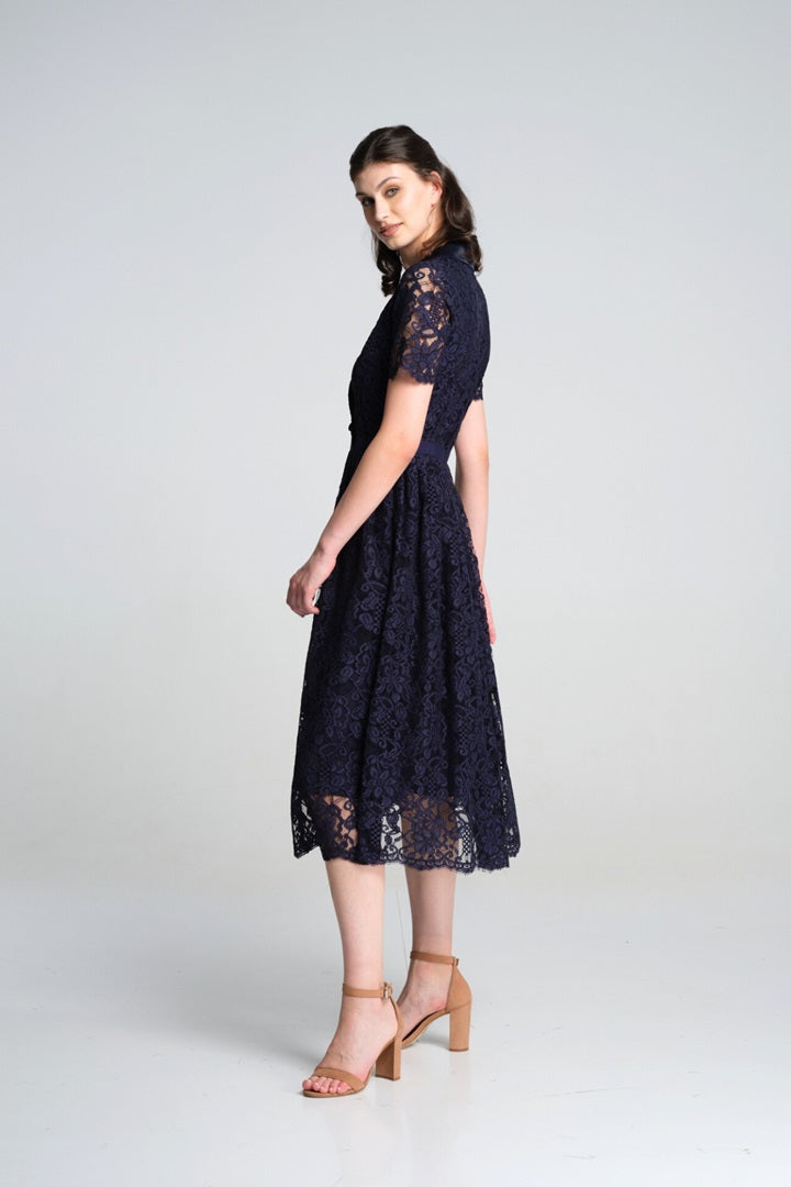 Double-breasted lace midi dress