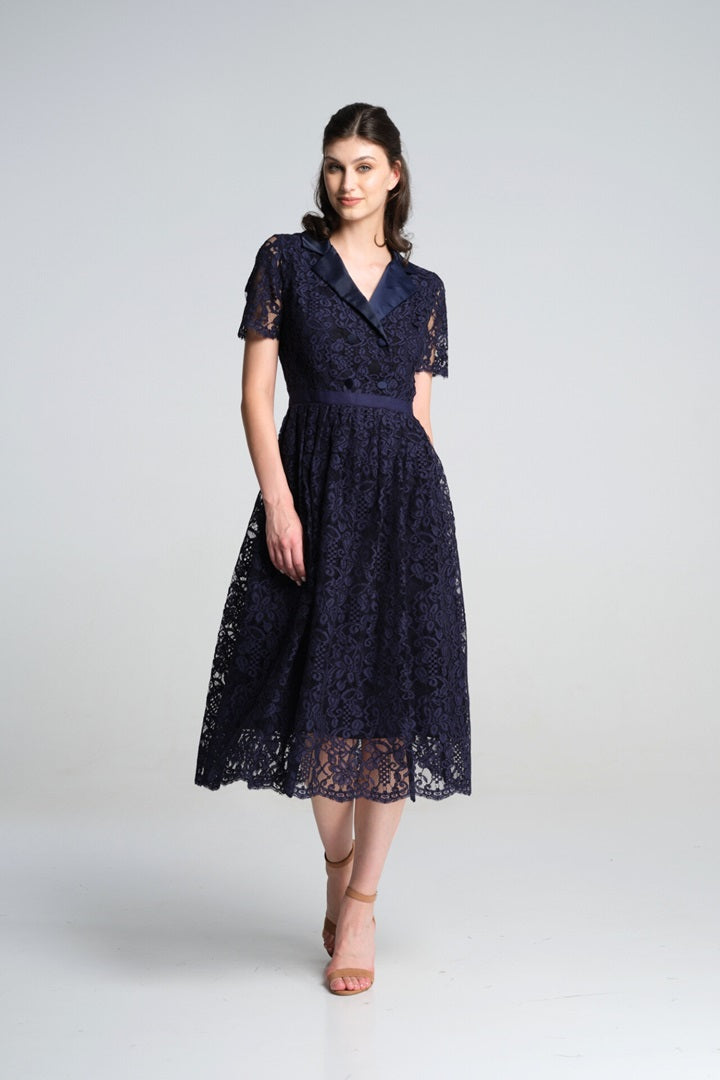 Double-breasted lace midi dress