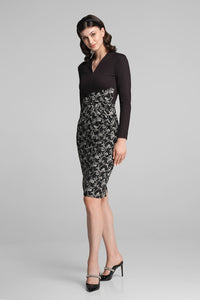 Tailored dress with contrasting contour jacquard skirt
