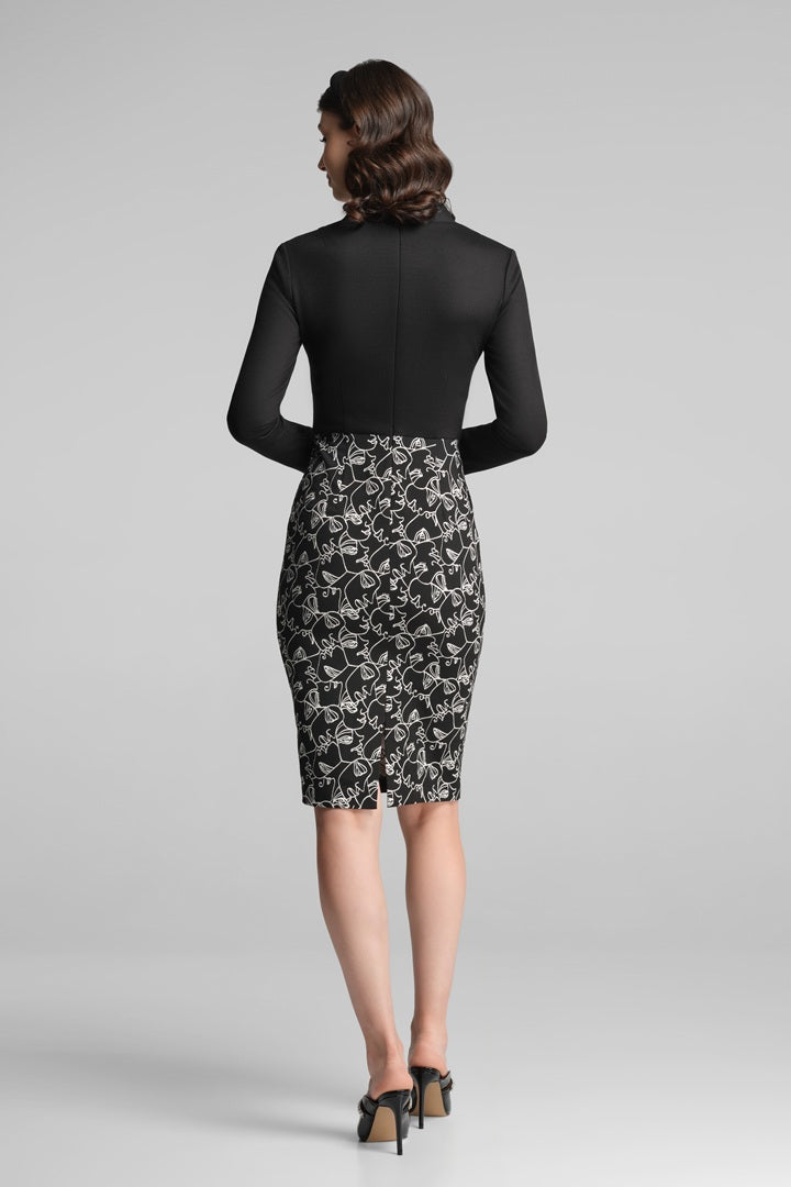 Tailored dress with contrasting contour jacquard skirt