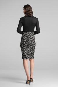 Tailored dress with contrasting contour jacquard skirt
