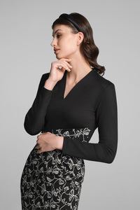 Tailored dress with contrasting contour jacquard skirt