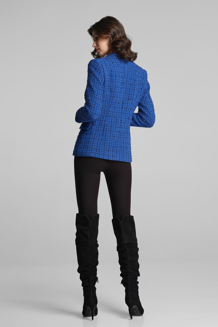 Wool-blend boucle tweed blazer in royal blue