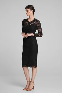 Long Sleeve Lace Pencil Dress in Black