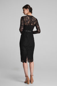 Long Sleeve Lace Pencil Dress in Black