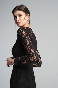 Long Sleeve Lace Pencil Dress in Black