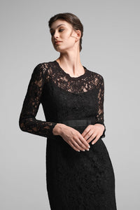 Long Sleeve Lace Pencil Dress in Black