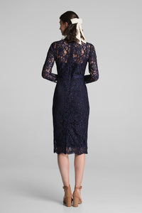 Long Sleeve Lace Pencil Dress in Navy