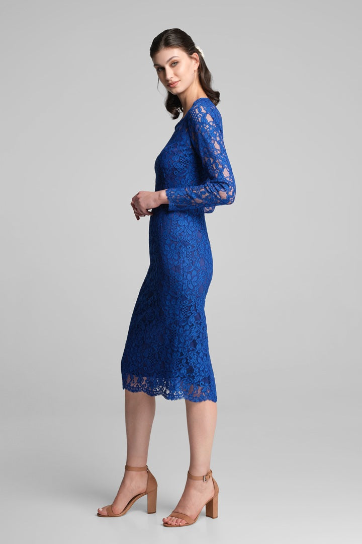 Long Sleeve Lace Pencil Dress in Azure Blue
