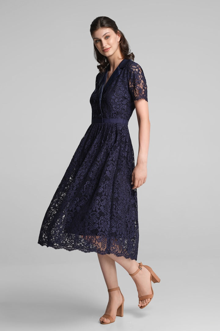 Double-breasted lace midi dress