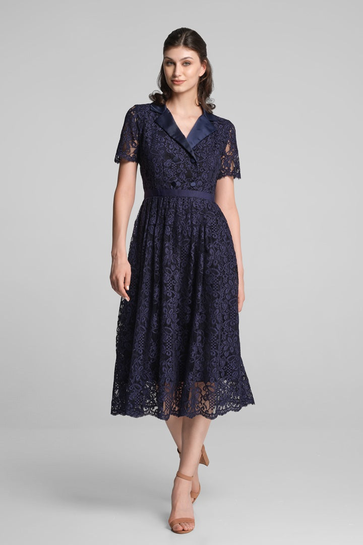 Double-breasted lace midi dress