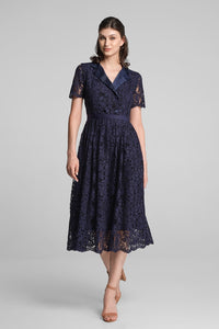 Double-breasted lace midi dress