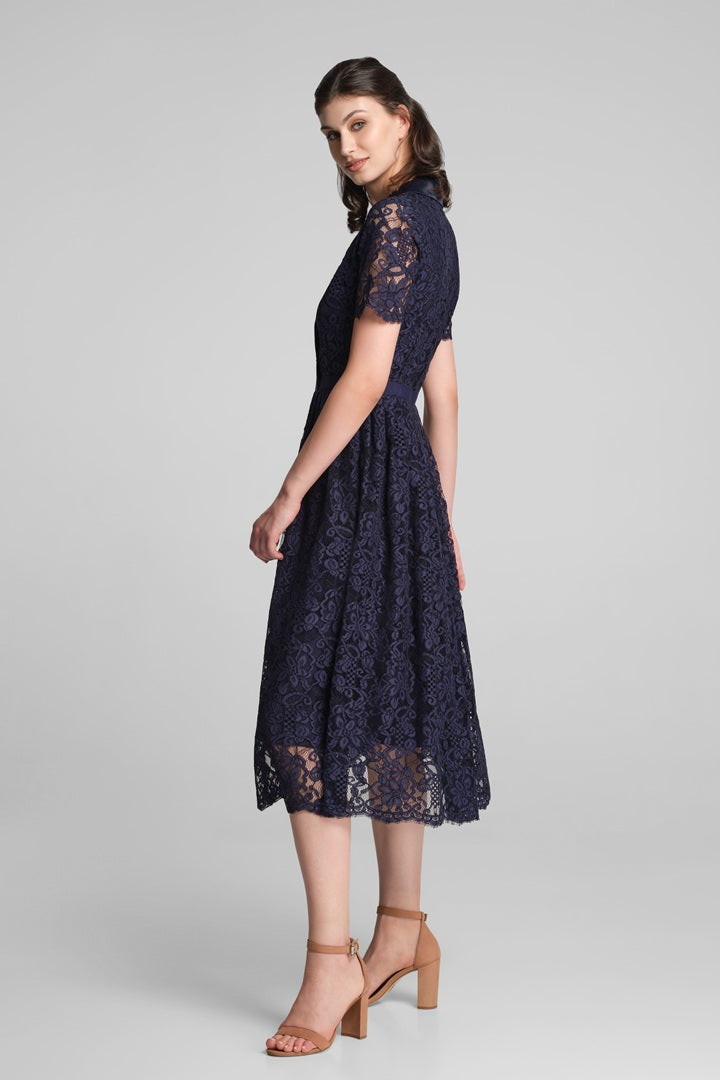 Double-breasted lace midi dress