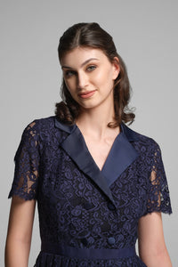 Double-breasted lace midi dress