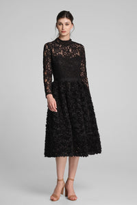 Midi dress with lace bodice and ruffled-tulle skirt