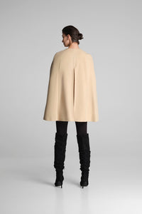 Wool and cashmere-blend cape coat in honey cream
