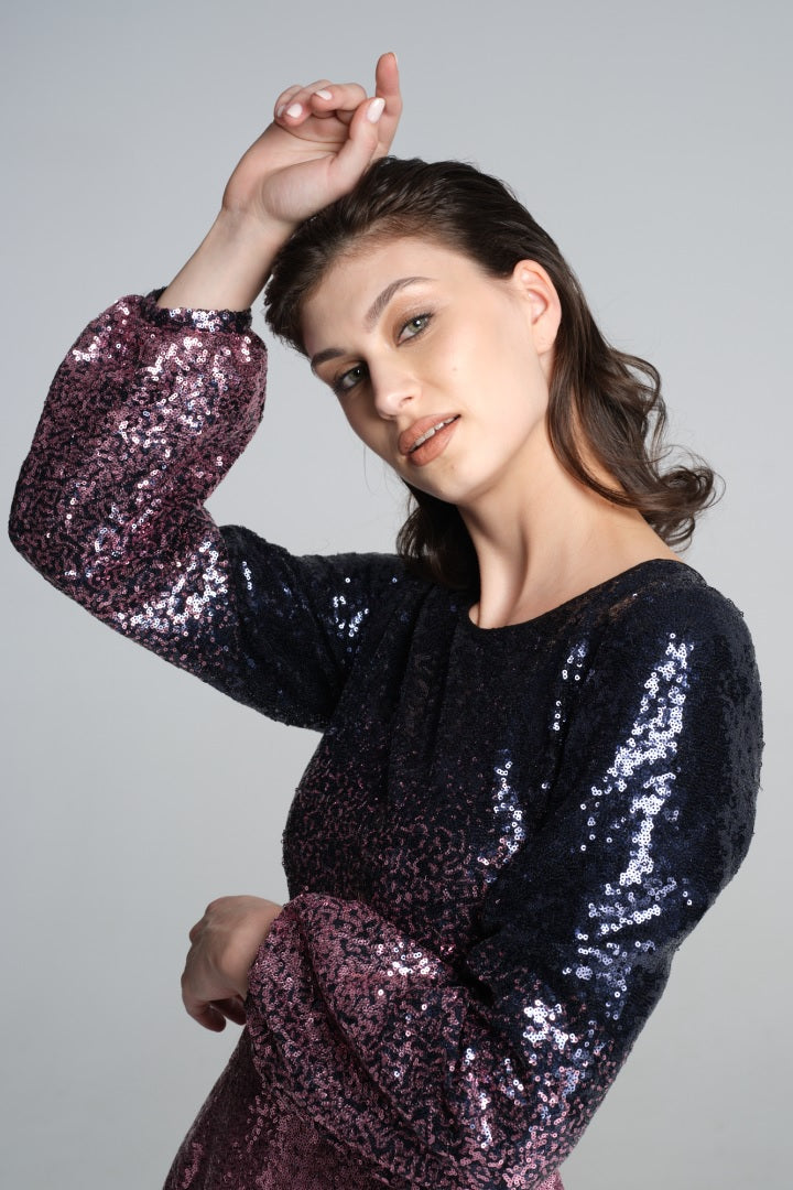 Midi sequin ombré dress with side slits