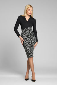 Tailored dress with contrasting contour jacquard skirt