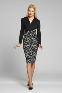 Tailored dress with contrasting contour jacquard skirt