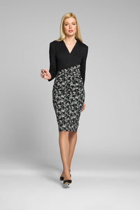 Tailored dress with contrasting contour jacquard skirt