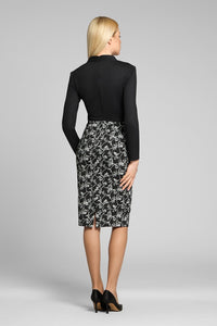 Tailored dress with contrasting contour jacquard skirt
