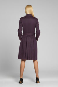 Dark purple wool and cashmere blend coat with double-breasted silhouette and pleated back