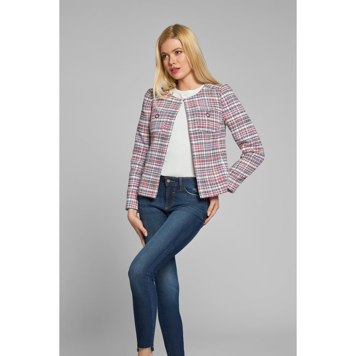 Tweed Jacket in Blue, Red and White