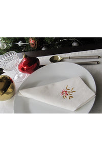 Set of 6 Embroidered Linen Napkins – 3 x Holly, 3 x Mistletoe