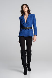 Wool-blend boucle tweed blazer in royal blue
