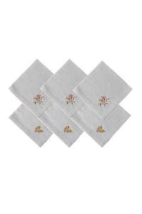 Set of 6 Embroidered Linen Napkins – 3 x Holly, 3 x Mistletoe