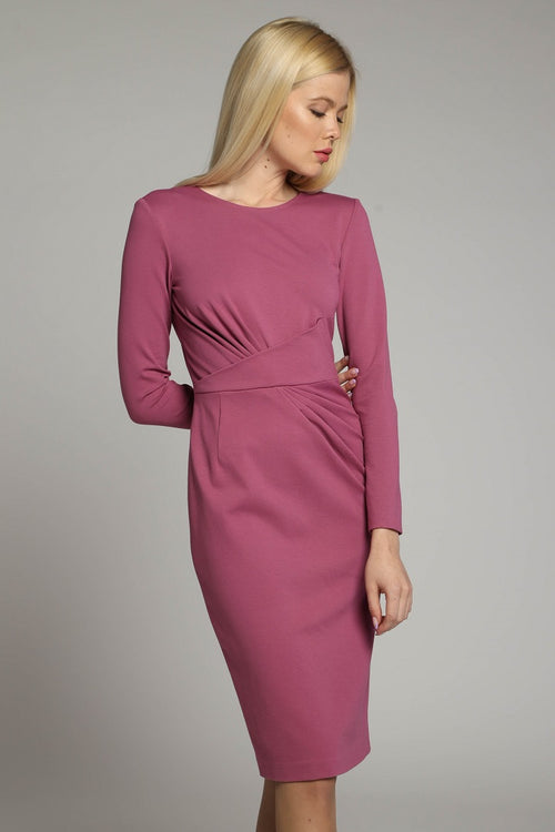 Soft Jersey Dress With Waistline Drapes in Dusky Pink