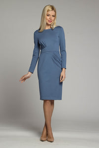 Soft Jersey Dress With Waistline Drapes in Soft Blue