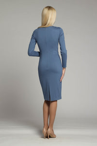 Soft Jersey Dress With Waistline Drapes in Soft Blue