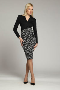 Tailored dress with contrasting contour jacquard skirt