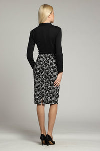 Tailored dress with contrasting contour jacquard skirt