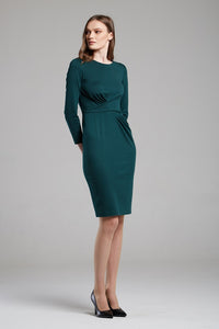 Green Soft Jersey Dress With Waistline Drapes