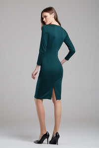 Green Soft Jersey Dress With Waistline Drapes