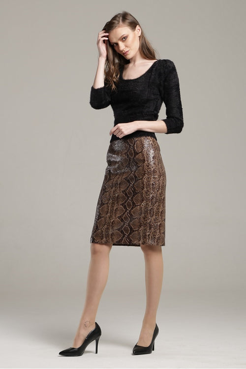 Snake skin faux leather pencil skirt