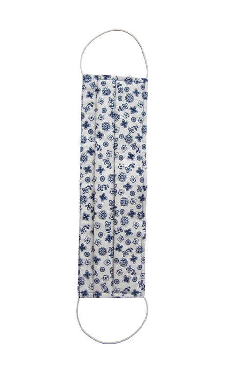 Protective Cotton Cloth Mask with Integrated Filter in Blue and White Floral Print