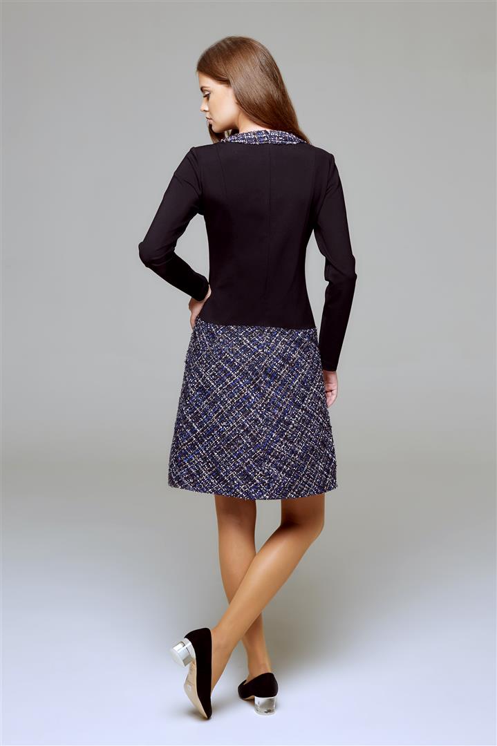 Jersey Dress With Blue Tweed Skirt
