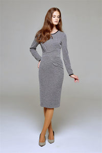 Check Jacquard Jersey Dress With Waistline Drapes