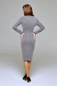 Check Jacquard Jersey Dress With Waistline Drapes