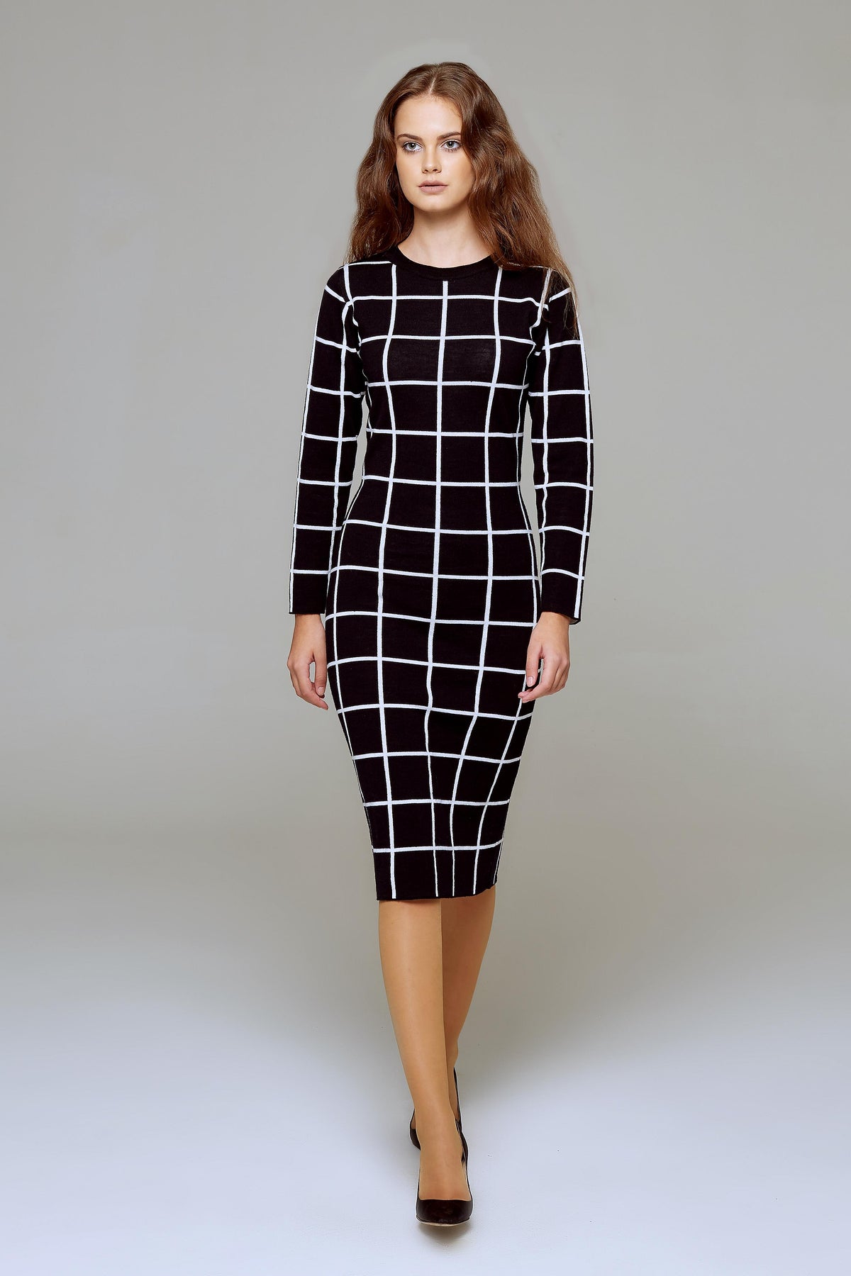 Monochrome Checked Jacquard Dress