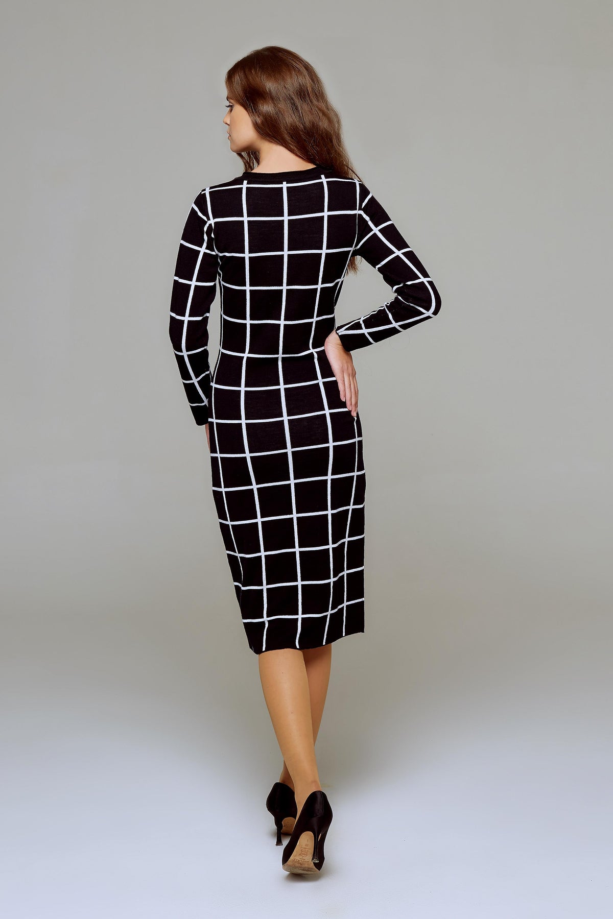 Monochrome Checked Jacquard Dress