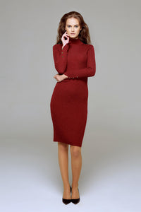 Ribbed wool midi dress in Burgundy