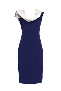 Blue asymmetric neckline knitted dress
