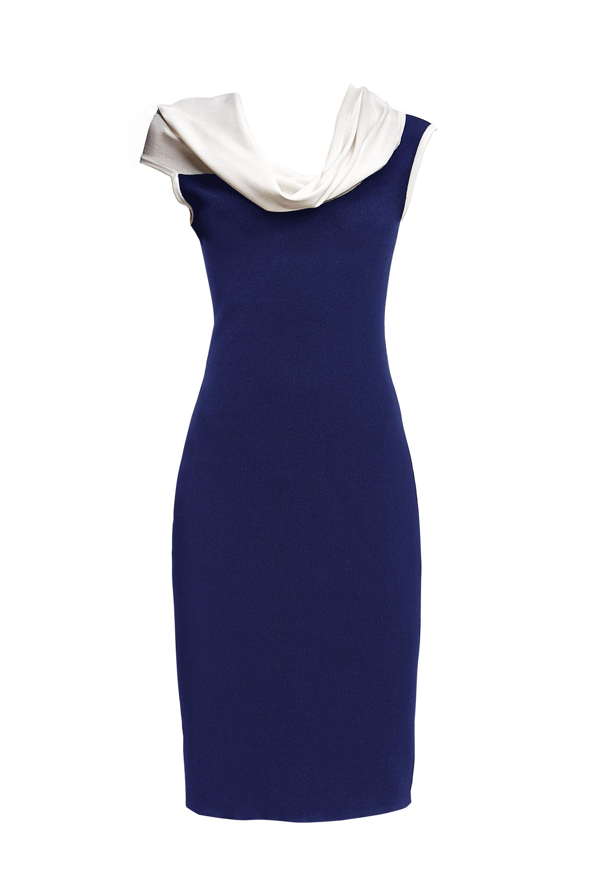 Blue asymmetric neckline knitted dress