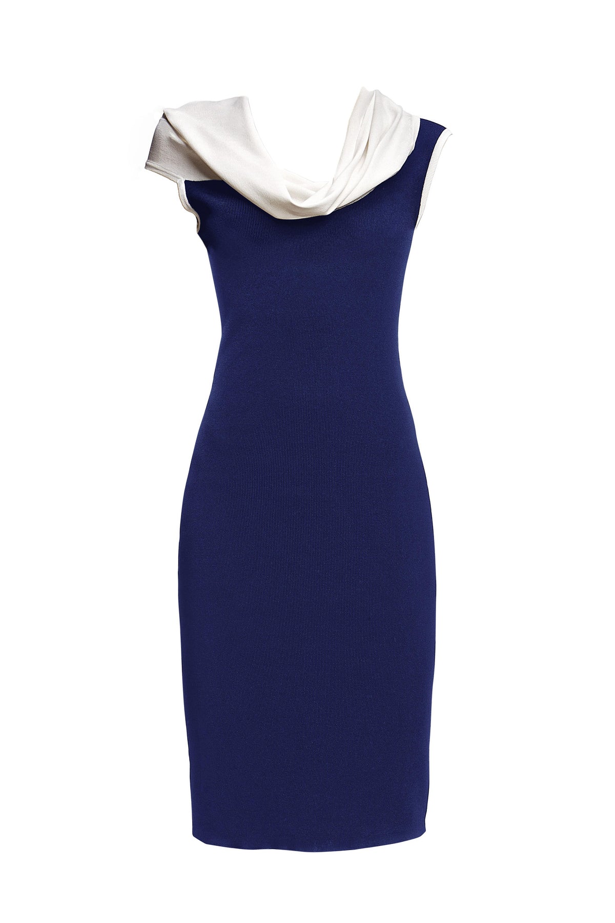 Blue asymmetric neckline knitted dress