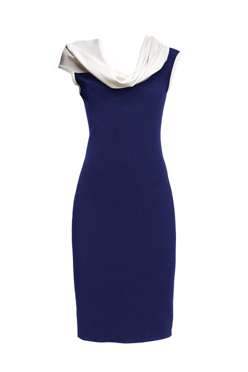 Blue asymmetric neckline knitted dress