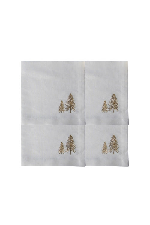 Set of 4 Embroidered Linen Napkins – Trees